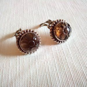 Earrings sterling silver with smoky carved centers